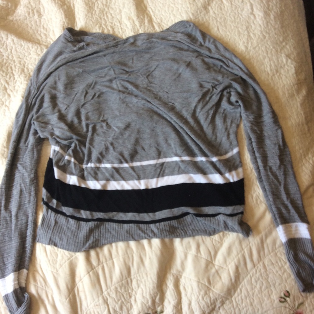 Black and white striped gray sweater